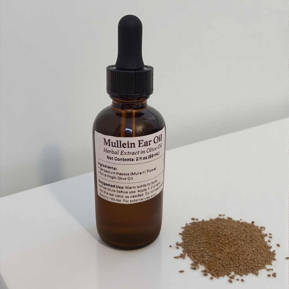 Mullein Ear Oil Herbal Extract in Olive Oil 2 fl oz Bottle